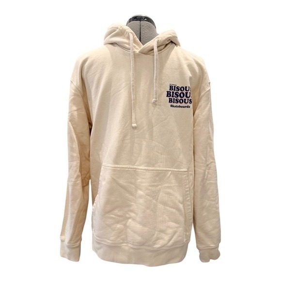 BISOU SKATEBOARDS The Original Bisous 3X Graphic Hoodie Cream Cotton Pullover M - Picture 3 of 8